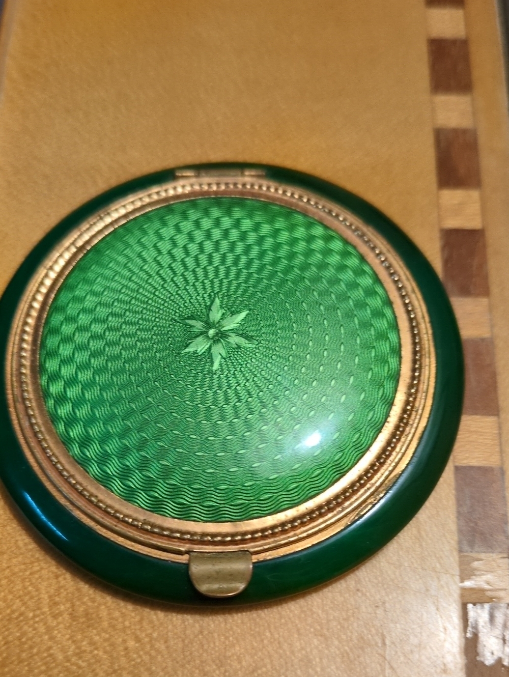 Vintage Antique Bakelite And Guilloche Enamel Compact Mirror